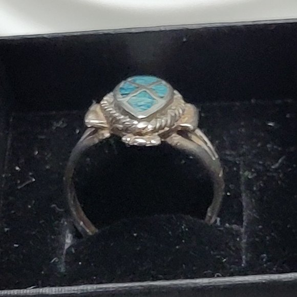 Antique SouthWest Crush Turquoise Inlaid Zuni - Picture 2 of 9